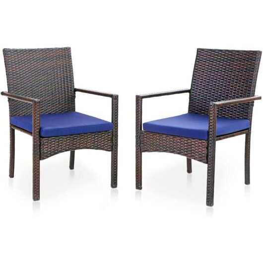 2 Packs Rattan Garden Chairs Patio Chairs Set of 2 Metal Rattan Chair with Cushion Outdoor Garden Chair Weather Resistant - Phivilla