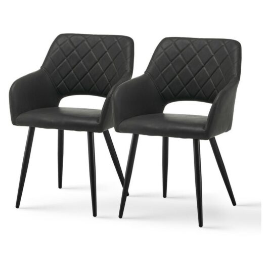 2 x Dining Chairs, Faux Leather Upholstered Kitchen Counter Chair, Lounge Reception Chairs for Dining Room,Grey