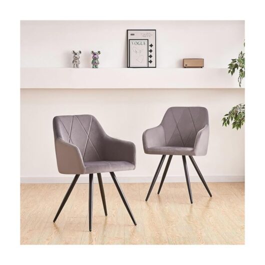 2X Dining Chairs Set Faux Suede Leather/Velvet Padded Metal Legs Armchair Home,GREY - Ainpecca