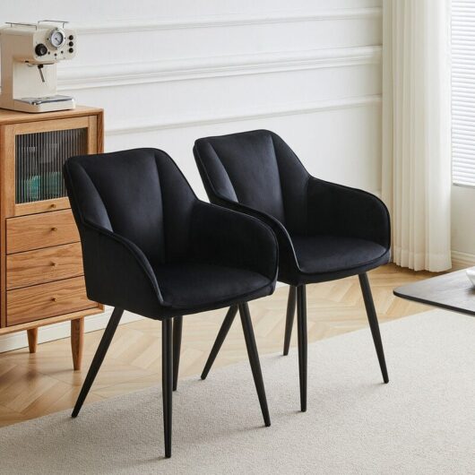 2x Dining Chairs, Velvet Modern Accent Chair, Armchair with Sturdy Legs,Black