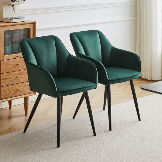 2x Dining Chairs, Velvet Modern Accent Chair, Armchair with Sturdy Legs,Green