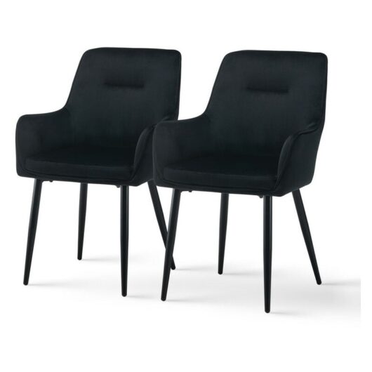 2x Dining Chairs, Velvet Upholstered Seat Kitchen Chairs with Armrests, Comfy Accent Chair, Reception, Living Room Chair,Black