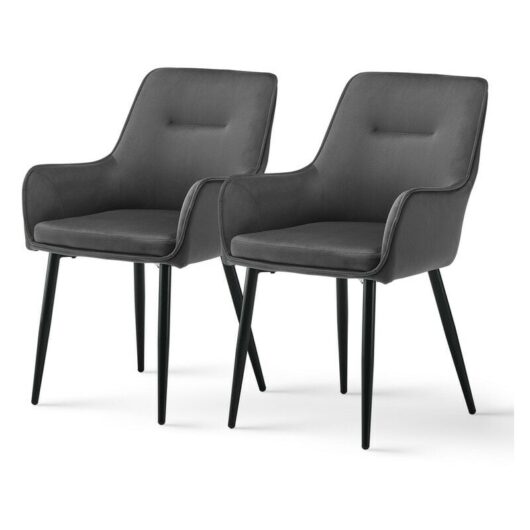 2x Dining Chairs, Velvet Upholstered Seat Kitchen Chairs with Armrests, Comfy Accent Chair, Reception, Living Room Chair,Grey