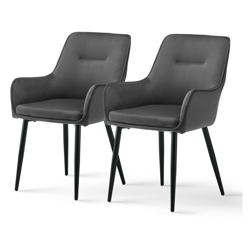 2x Dining Chairs, Velvet Upholstered Seat Kitchen Chairs with Armrests, Comfy Accent Chair, Reception, Living Room Chair,Grey