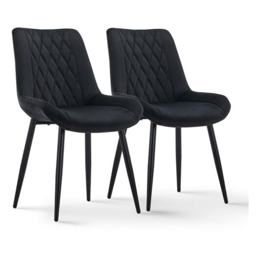 2x Dining Chairs, Vintage Velvet Upholstered Kitchen Chairs, Reception Chairs with Backrest,Balck