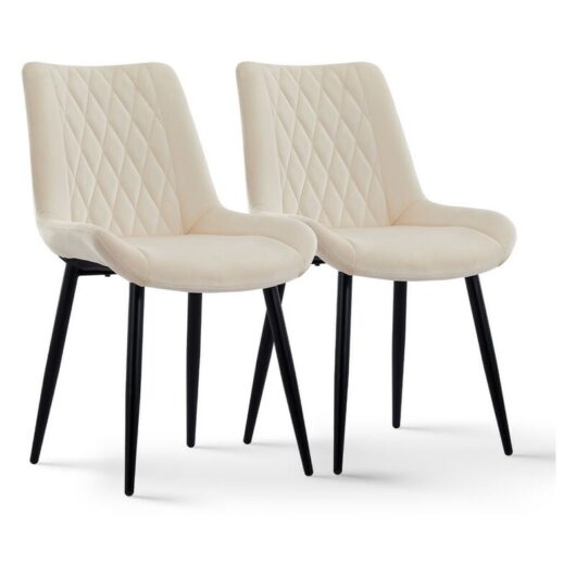 2x Dining Chairs, Vintage Velvet Upholstered Kitchen Chairs, Reception Chairs with Backrest,Beige