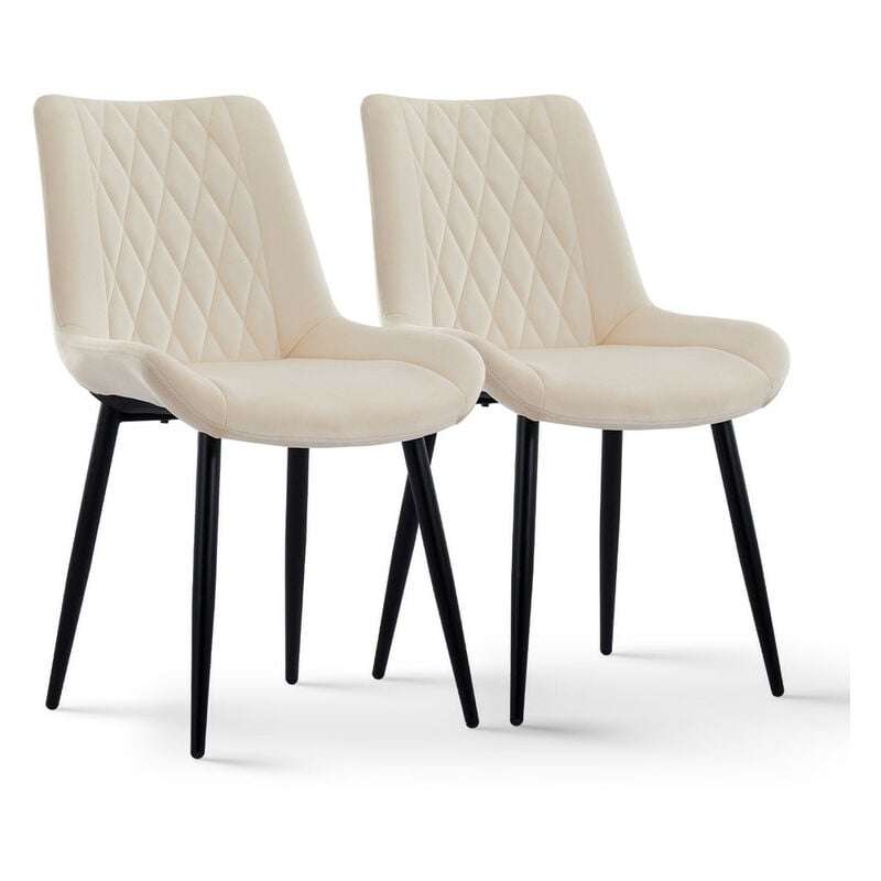 2x Dining Chairs, Vintage Velvet Upholstered Kitchen Chairs, Reception Chairs with Backrest,Beige