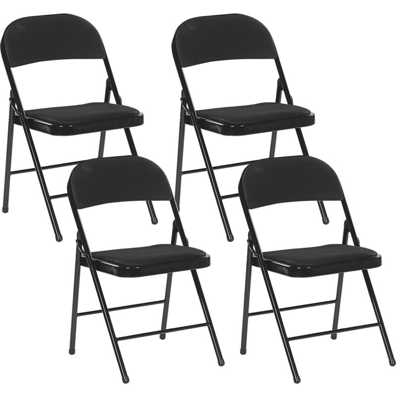 4 Piece Folding Chair Set Metal Frame Padded Seat and Backrest Black Sparks