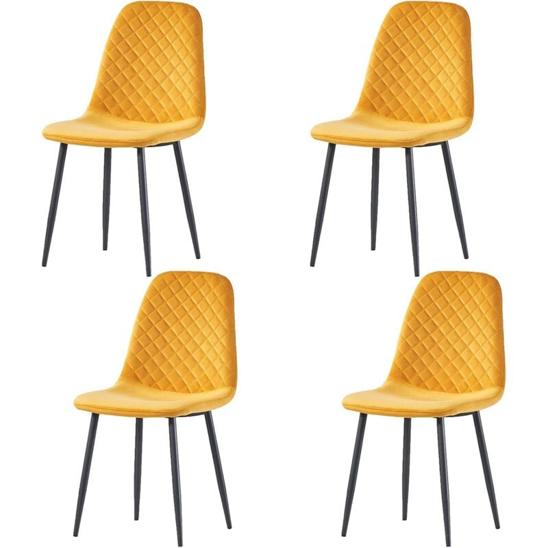 4X Yellow Dining Chairs Velvet Padded Seat Metal Legs Kitchen Home Office uk - Ainpecca