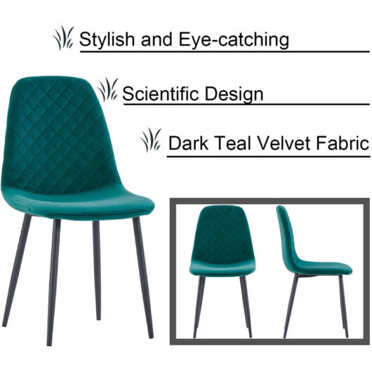 AINPECCA 4X DARK TEAL Dining Chairs Velvet Padded Seat Metal Legs Kitchen Home Office UK