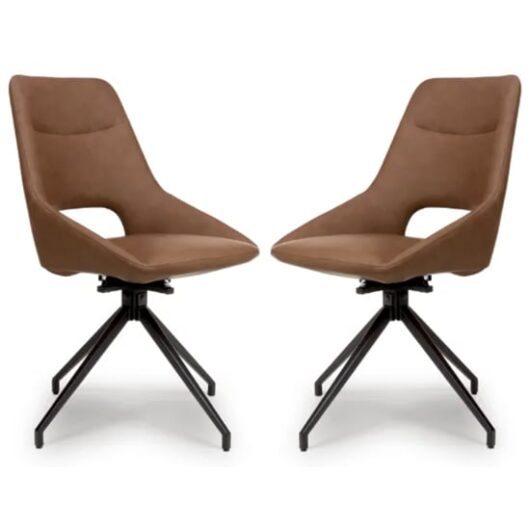 Aara Tan Faux Leather Dining Chairs Swivel In Pair