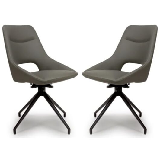 Aara Truffle Faux Leather Dining Chairs Swivel In Pair