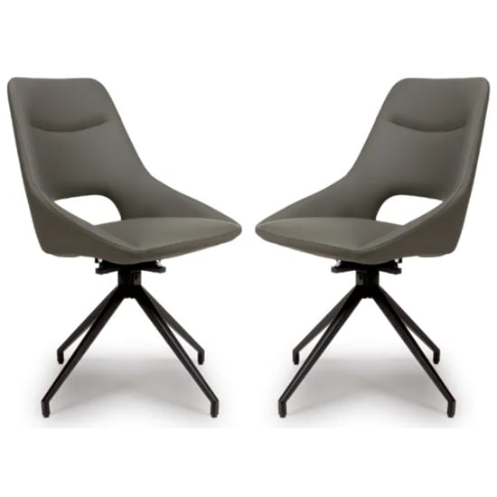 Aara Truffle Faux Leather Dining Chairs Swivel In Pair