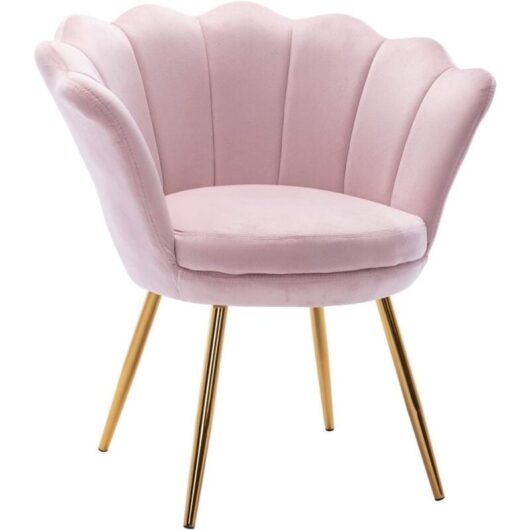 Accent Chair in Velvet Modern Vanity Armchair with Unique Petal Backrest Tub Chair for Home Bedroom Living Room, Light Pink, Wahson