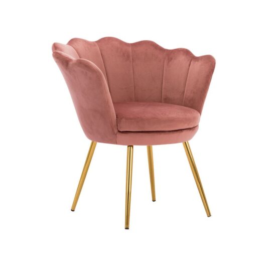 Accent Chair in Velvet Modern Vanity Armchair with Unique Petal Backrest Tub Chair for Home Bedroom Living Room, Pink, Wahson