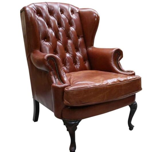 Adler Vintage Tan Leather Wing Chair