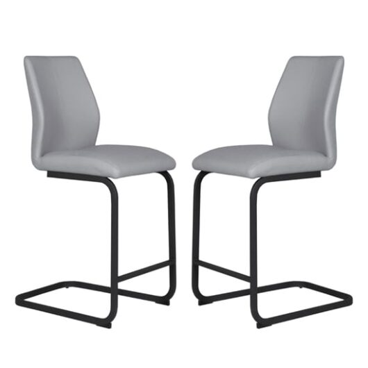 Adoncia Grey Faux Leather Counter Bar Chairs In Pair