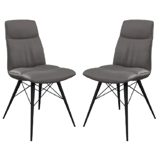 Andover Grey Leather Dining Chairs With Black Legs In Pair