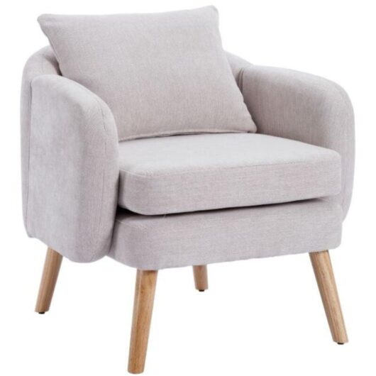 Armchair in Chenille Upholstered Accent Chair Comfortable Occasional Chair Thick Padded with Wood Legs for Bedroom Living Room, Grey, Wahson