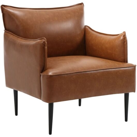 Armchair in pu Leather Modern Accent Side Chair with Backrest Occasional Single Sofa Chair for Home Office Living Room, Brown, Wahson