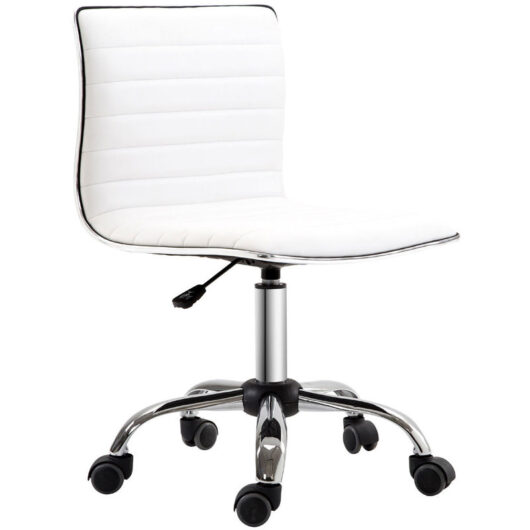 Armless Mid-Back Adjustable Office Chair with 360 Swivel White - Homcom