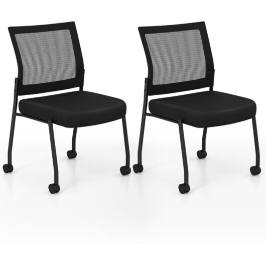 Armless Waiting Room Chair with Wheels Set of 2