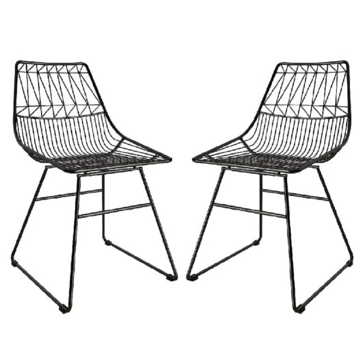 Auckland Black Metal Bistro Dining Chairs In Pair