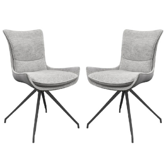 Auxvasse Grey Fabric Swivel Dining Chairs In Pair