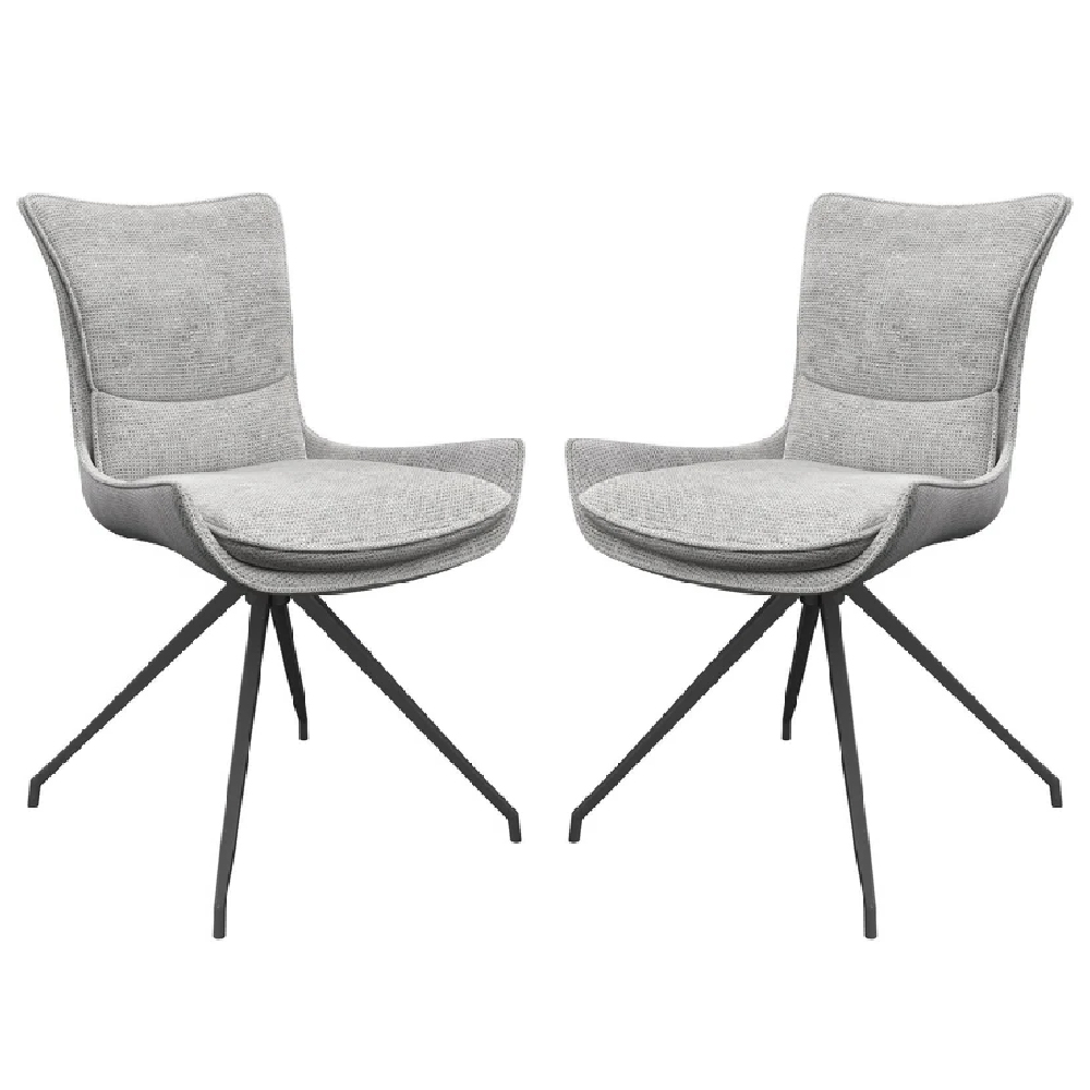 Auxvasse Grey Fabric Swivel Dining Chairs In Pair