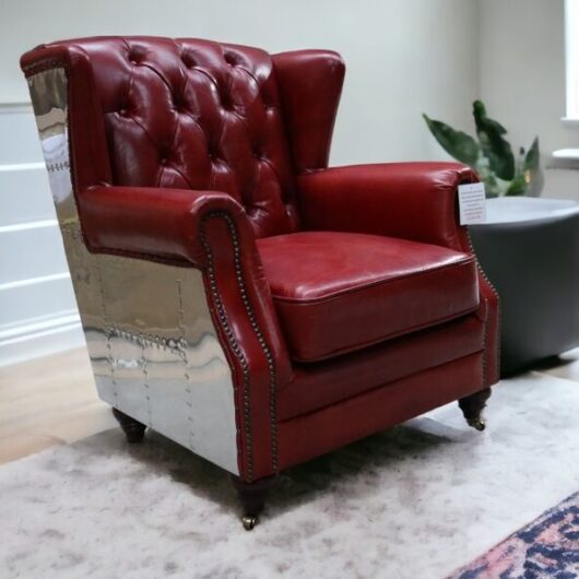 Aviator Distressed Leather High Back Chair Vintage Rouge Red