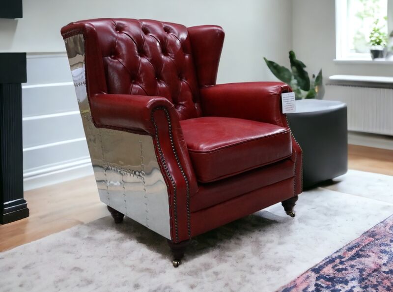 Aviator Distressed Leather High Back Chair Vintage Rouge Red