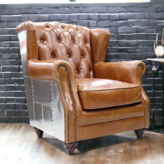 Aviator High Back Leather Chair Vintage Tan