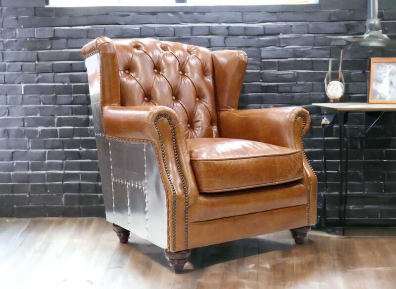 Aviator High Back Leather Chair Vintage Tan