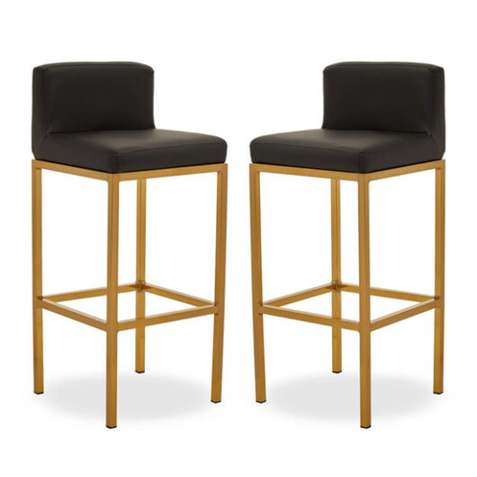 Baino Black PU Leather Bar Chairs With Gold Legs In A Pair