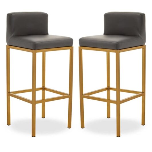 Baino Grey PU Leather Bar Chairs With Gold Legs In A Pair