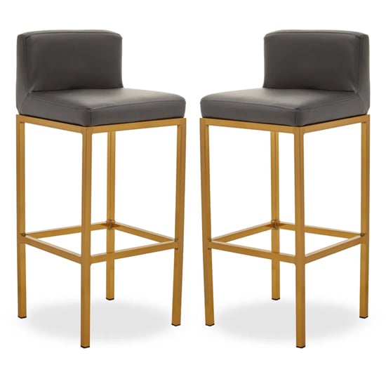 Baino Grey PU Leather Bar Chairs With Gold Legs In A Pair