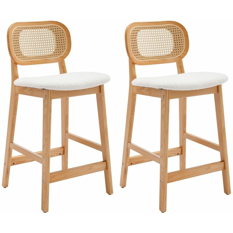 Bar Stools Set of 2 Upholstered in Sherpa Fabric Mid Century Counter Chairs with Wood Legs Breakfast Bar Chairs for Home Kitchen, Beige, Wahson