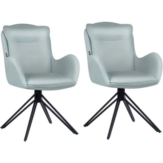 Beliani - Modern Fabric Dining Swivel Chairs Set of 2 Padded Seat Black Metal Legs Mint Avelar