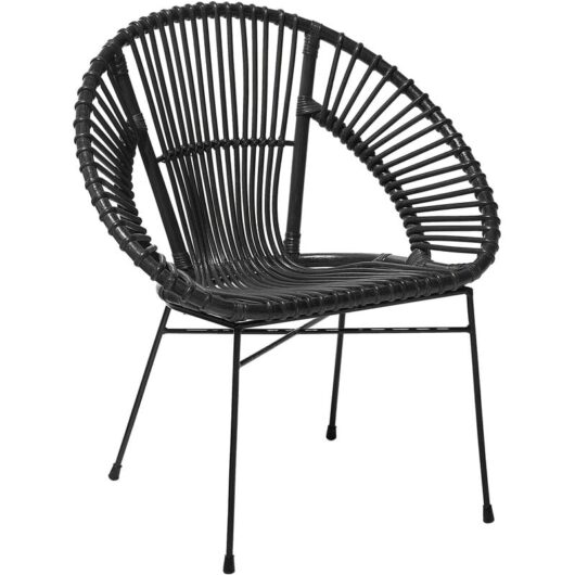 Beliani - Modern Rattan Accent Dining Chair Black Wicker Living Room Metal Frame Sarita