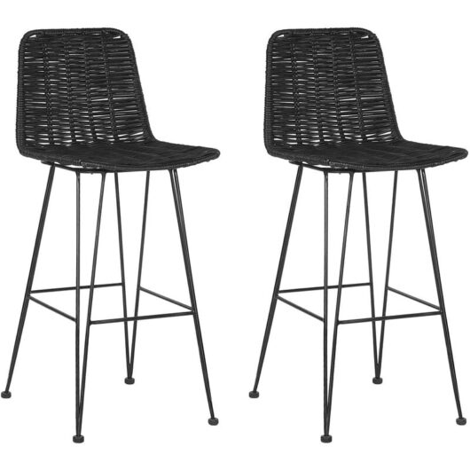 Beliani - Rustic Boho Indoor Rattan Dining Room Kitchen Bar Chair Set Black Berito