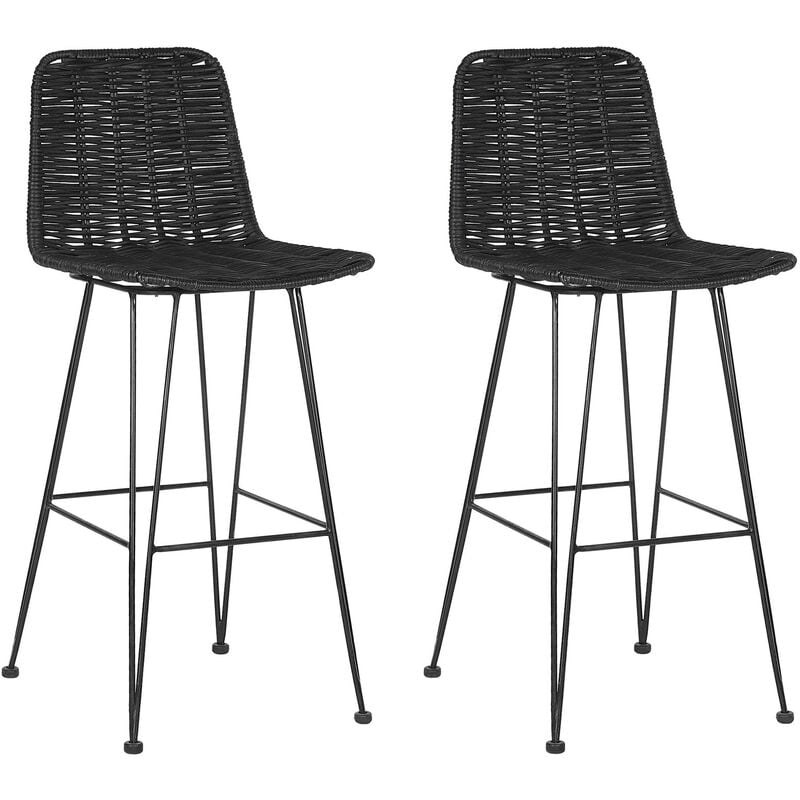 Beliani - Rustic Boho Indoor Rattan Dining Room Kitchen Bar Chair Set Black Berito