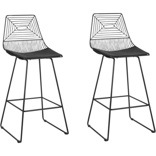 Beliani - Set of 2 Metal Accent Dining Chairs Stool pu Leather Pad Black Bisbee