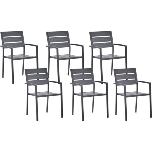 Beliani - Set of 6 Modern Outdoor Dining Chairs Plastic Wood Aluminium Frame Black Vernio