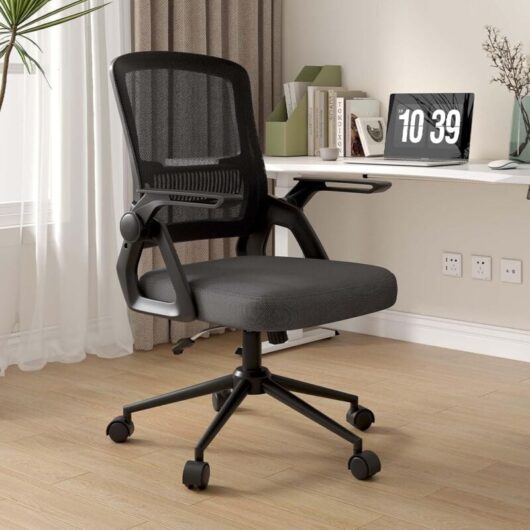 Bigzzia - Office Desk Chair Ergonomic with 90° Flip-up Armrest Lumbar Support Computer Chair Height Adjustable - Swivel Office Chair Adjustable