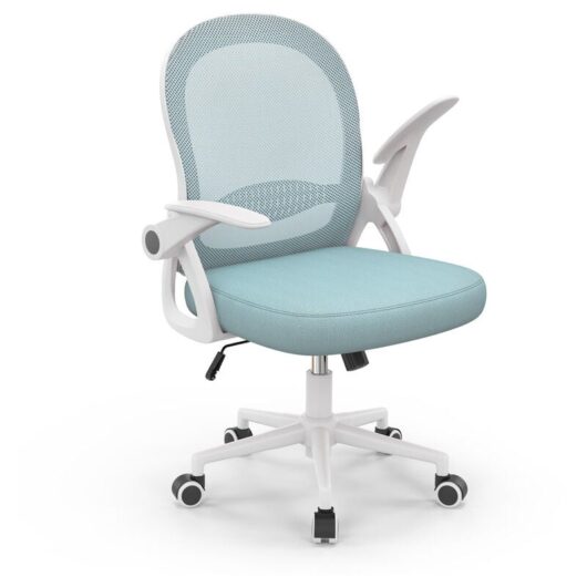 Bigzzia - Office chair Ergonomic desk chair for bedroom - Swivel computer chairs - Mid-Back Mesh Chair with Flip-up Armrests and Lumbar Support - Blue