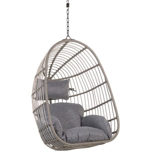Boho Grey Hanging Chair without Stand Indoor-Outdoor Wicker Egg Shape Casoli