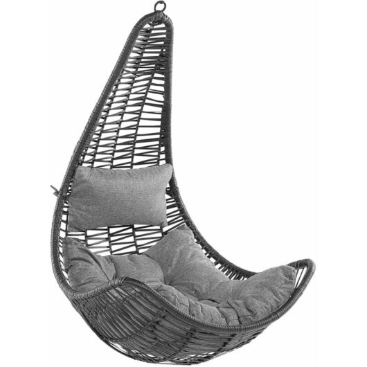 Boho Wicker Hanging Chair Swing Seat without Stand Black pe Rattan Atri ii