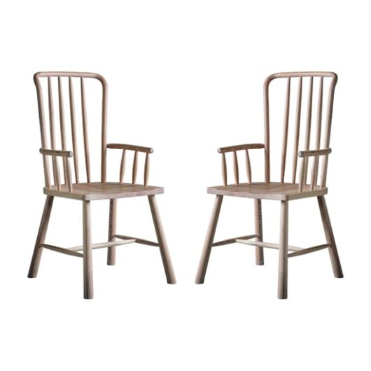 Burbank Oak Wood Carver Dining Chairs In Pair