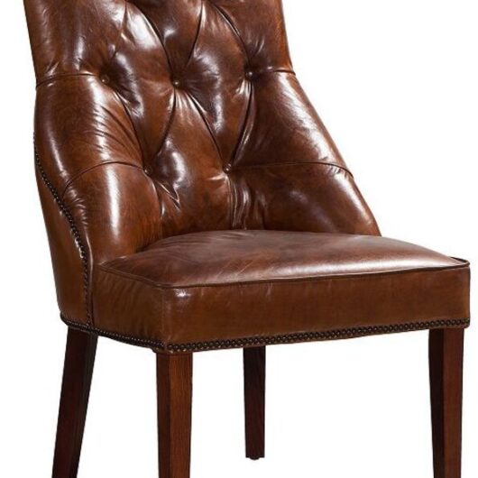 Buttoned Vintage Distressed Leather Dining Chair