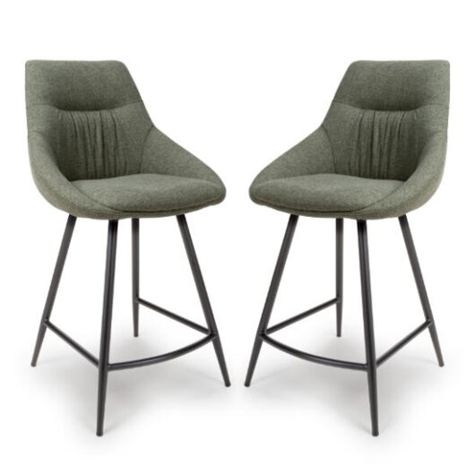 Buxton Sage Counter Fabric Bar Chairs In Pair